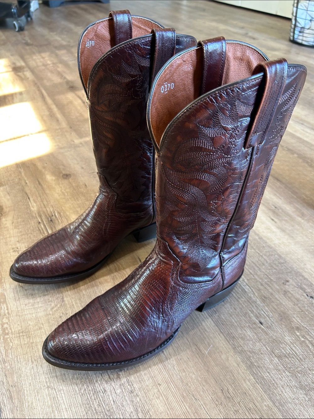 Dan Post Dark Brown Embossed Leather Cowboy Boots genuine Lizard